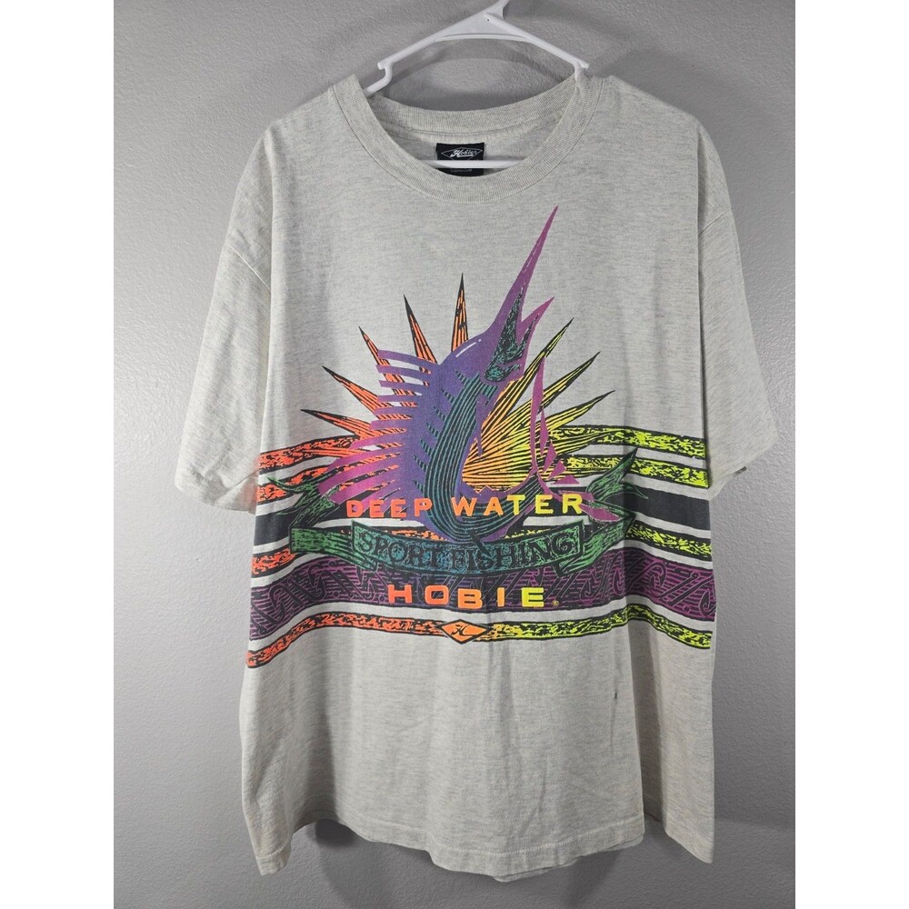 Vintage Hobie Shirt Mens XL Surf Graphic Beach Tee USA 90s Deep Water Fish AD